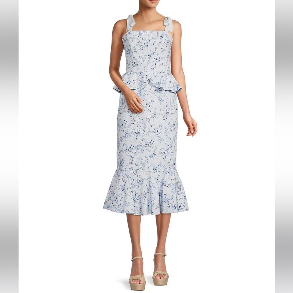 Antonio Melani x Born on Fifth Pippa Blue Floral Flare Peplum Dress